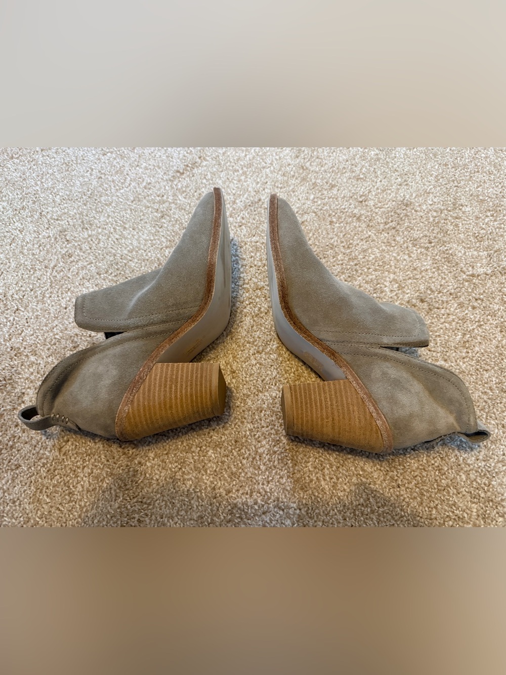 Jeffrey Campbell Gray Suede Ankle Booties with Brown Stacked Heel